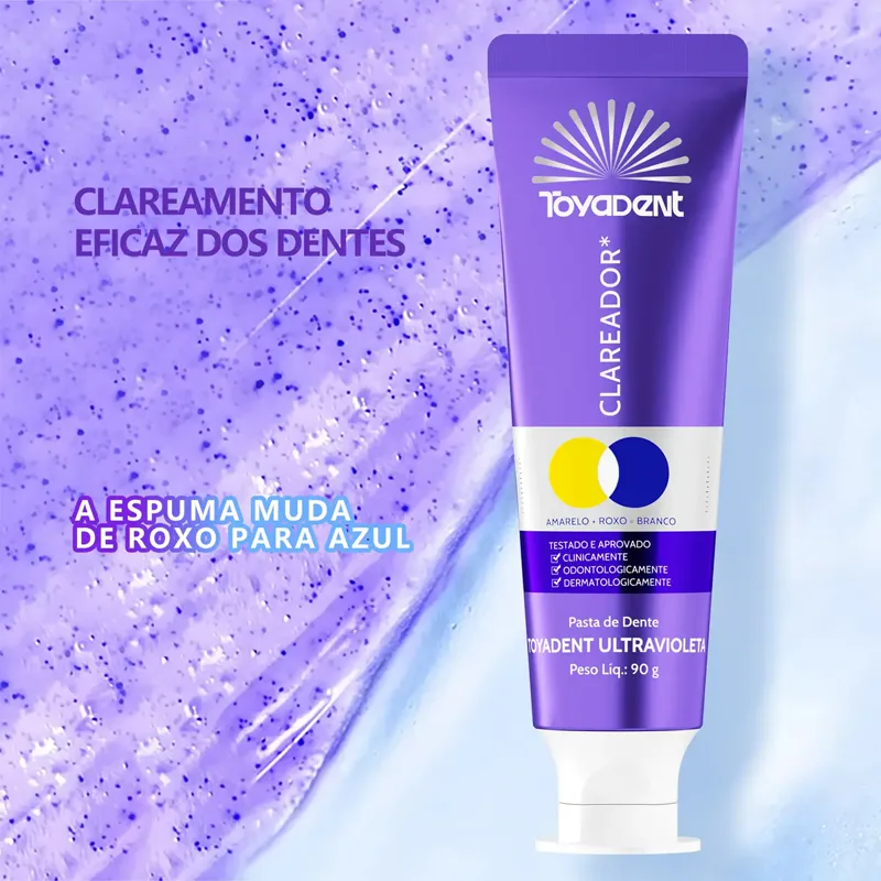 Espuma da Toyadent mudando de roxo para azul